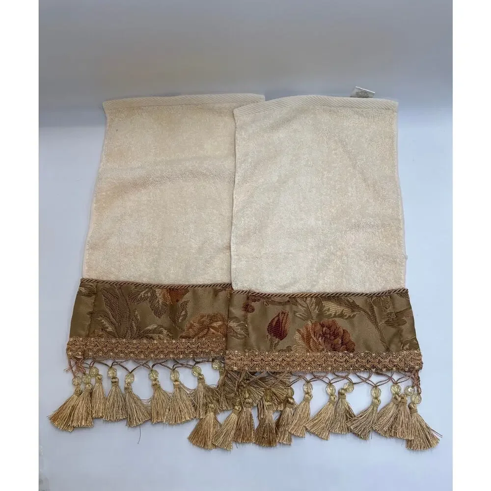 Croscill Ivory Decorative Tassel Guest Hand Towel Gold Fringe Traditional Bath